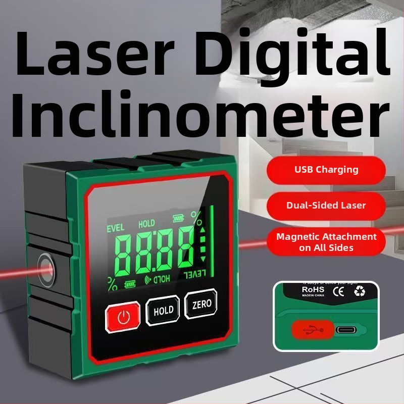 Inklinometer s pevným magnetickým základom, vysokou presnosťou, meranie uhla 360°, laserový digitálny displej (Model: Inclinometer)