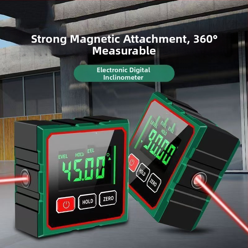 Inklinometer s pevným magnetickým základom, vysokou presnosťou, meranie uhla 360°, laserový digitálny displej (Model: Inclinometer)