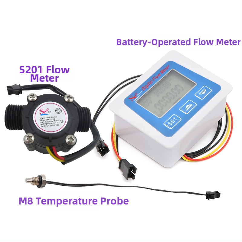 Dijiang LCD-S2 digitálny vodný prietokomer s inteligentným elektronickým displejom, model LCD-S2, rozsah merania 1-25 L/min, médium: voda, napájanie batériami
