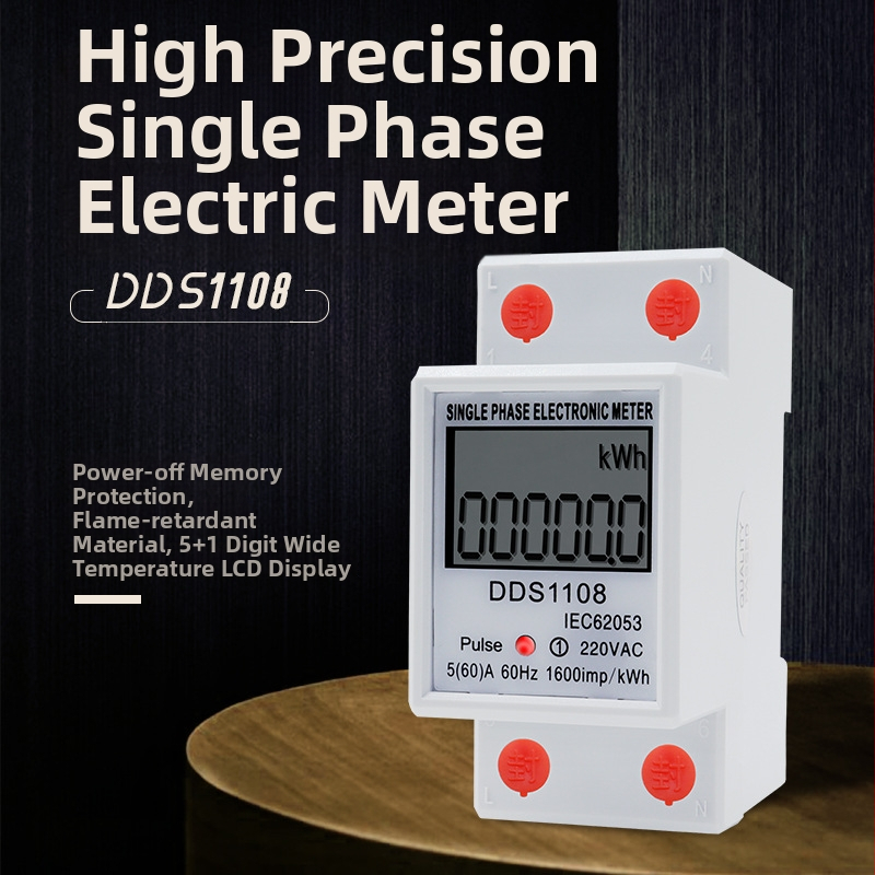 TY DDS1108 jednofázový merací elektrický merač na DIN lištu, inteligentný digitálny displej, 220V, 2P, vysoká presnosť