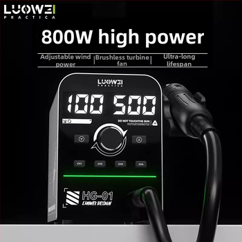 Luowei Hg-01 teplovzdušný pištol – 800W, inteligentný digitálny displej, 4 pamäte teploty, PID riadenie