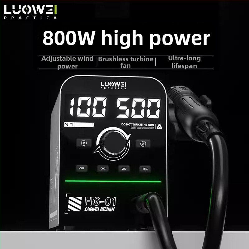 Luowei Hg-01 teplovzdušný pištol – 800W, inteligentný digitálny displej, 4 pamäte teploty, PID riadenie
