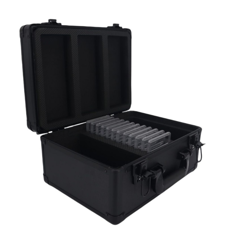 PSA/BGS kártyatartó doboz alumíniumötvözet kerettel, ABS textil + MDF, három rekesz két szinten, hordozó fogantyú, 3,5 kg, Ling yu