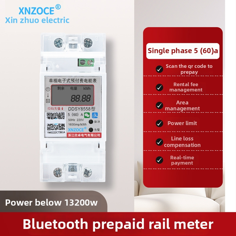 Xinzhuo Inteligentný predplatený elektromer s čítaním QR kódu, 4G diaľkové meranie, Bluetooth, jednofázový, pre prenájom nehnuteľností