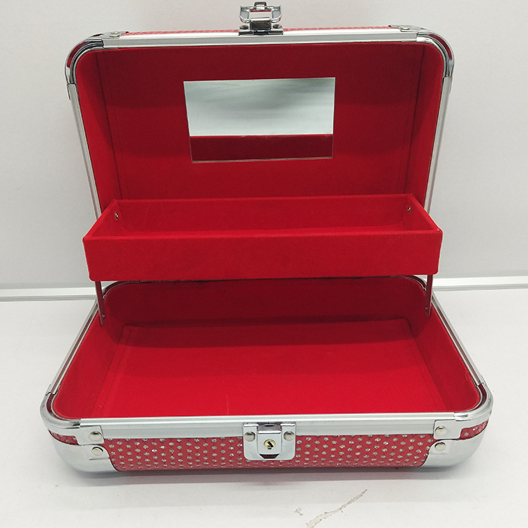 Cutie multifuncțională pentru cosmetic cu interior catifelat, cadru din aliaj de aluminiu, exterior ABS, design portabil, capacitate mare