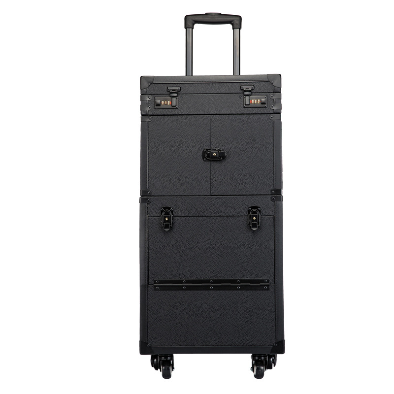 Fodrászati gurulós eszköztartó doboz – keret: alumíniumötvözet és bőr, retro stílus, fodrász szalon doboz, nagy teherbírás