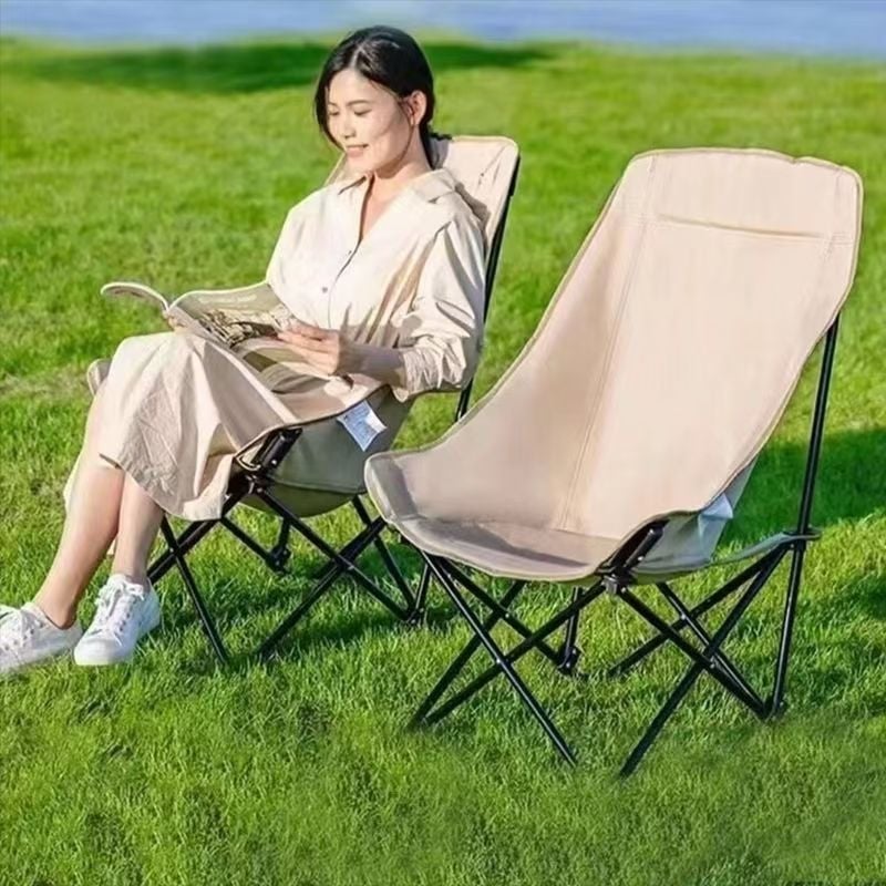 Moon Chair scaun de exterior pliabil – spate înalt, pentru camping și picnic, șezlong pentru plajă – oțel cu carbon înalt, brand Ruichu