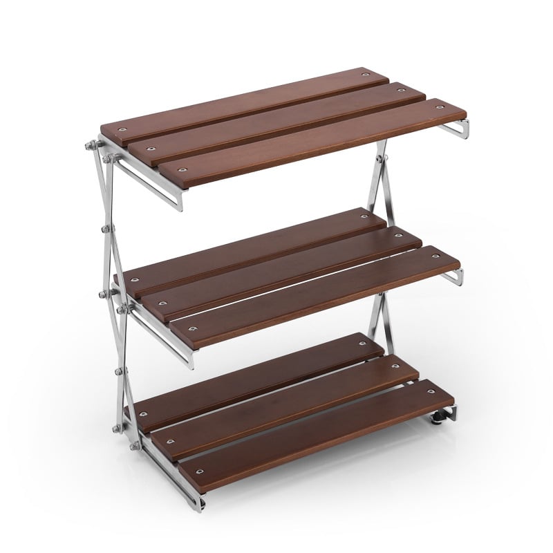 Τριών επιπέδων ξύλινο πτυσσόμενο τραπέζι κάμπινγκ και ράφι αποθήκευσης (Μάρκα: Hike Mount; Υλικό: Μασίβ ξύλο; Στρώσεις: 3; Προέλευση: Zhejiang)