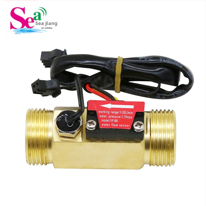 Hall-efektový senzor toku vody, meďové telo 1/2 palca, meďové rozhranie 3/4 palca, turbínový merací senzor toku, rozsah 1-25 L/min