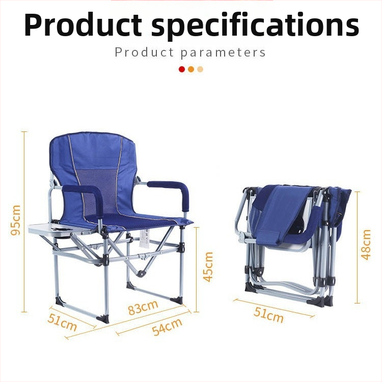 Sklopná režisérska stolička pre vonkajšie použitie — nylon, oceľ, Oxford látka; vhodná na kempovanie, rybárčenie a pláž