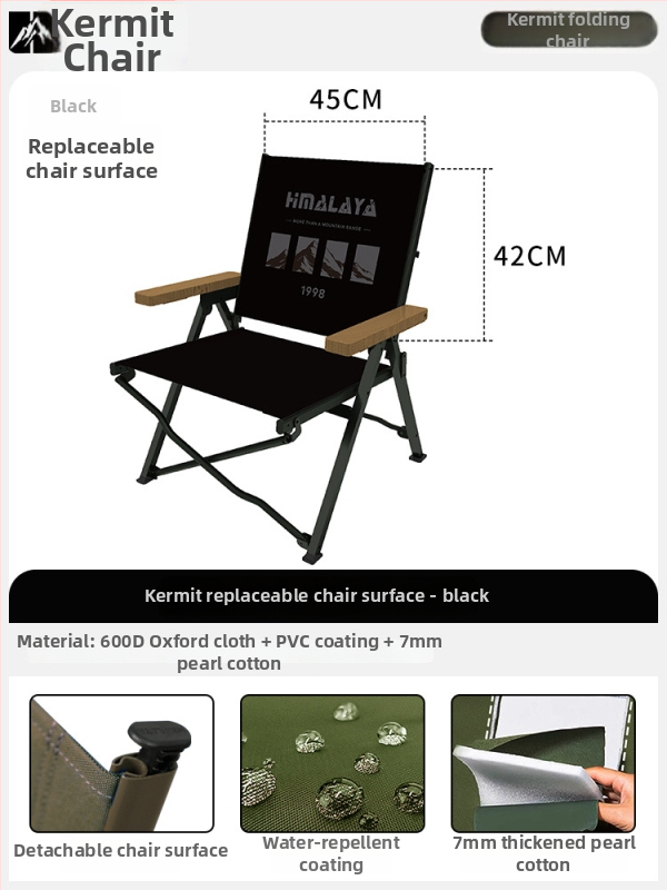 Összecsukható kültéri szék kempingezéshez és horgászathoz — Oxford vászon ülés, karbonacél váz, levehető