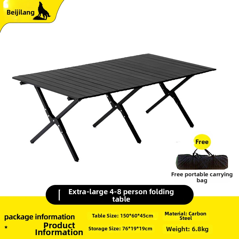 Arctic Wolf kültéri összecsukható asztal és szék készlet, szénacélból, hordozható kempingfelszerelés