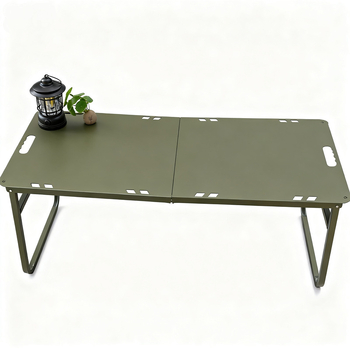 Kültéri hidraulikus összecsukható kempingasztal szélvédővel és tűzhely-támasszal, hordozható; anyagok: alumíniumötvözet, vas, szénacél