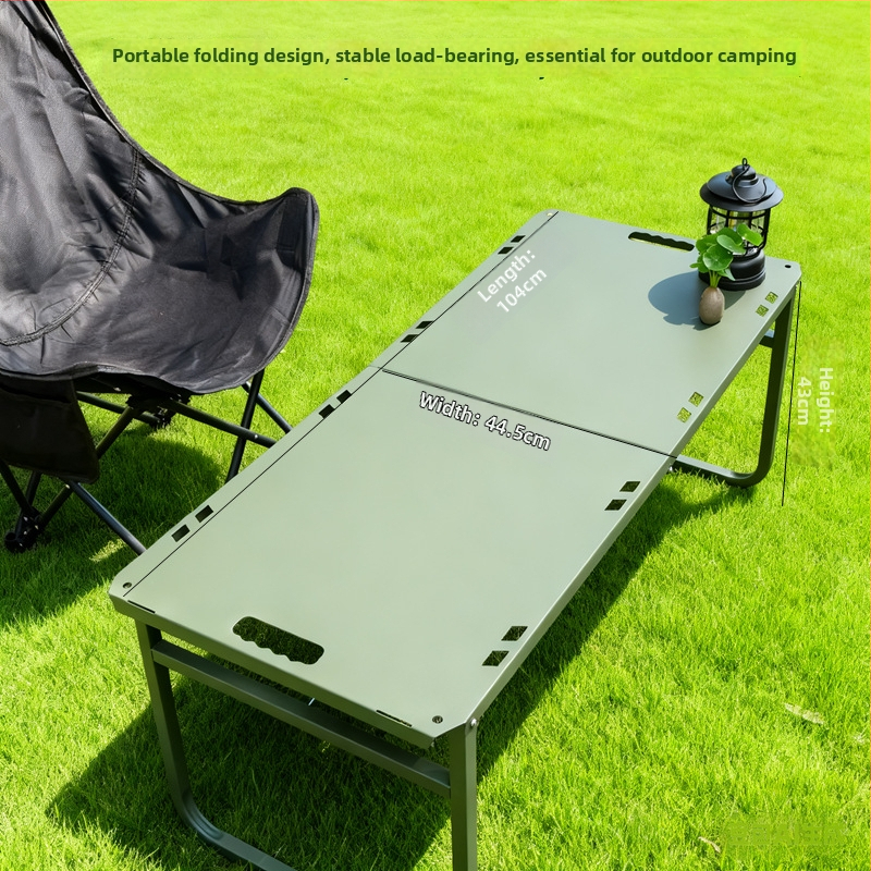 Vonkajší hydraulický skladací kempingový stôl so štítom proti vetru a podperou na varič, prenosný; materiály: hliníková zliatina, železo, uhlíková oceľ