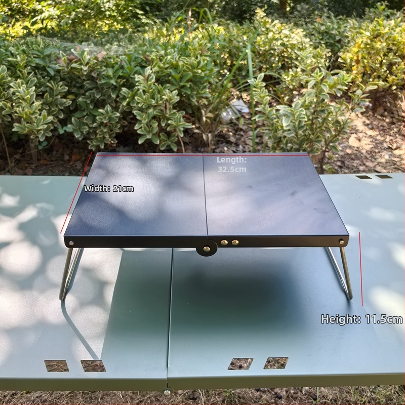 Vonkajší hydraulický skladací kempingový stôl so štítom proti vetru a podperou na varič, prenosný; materiály: hliníková zliatina, železo, uhlíková oceľ