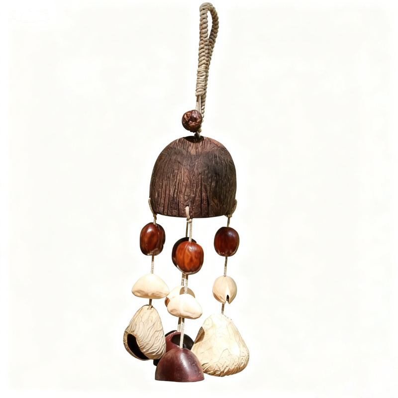 Pandantiv din lemn cu clopot pentru mașină și geantă, stil natural, model cu plante și flori, Mulberry Time, iarna 2024