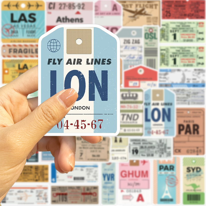 Set de 40 autocolante graffiti boarding pass pentru chitară, caiet și bagaj — autocolante adezive, imprimare; Brand: Pick up the music; Stil: Lovable wind; Proces: Printing; IP: No