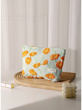 Hongrui Καμβάς τσαντάκι μακιγιάζ για γυναίκες - Μεγάλη χωρητικότητα με φερμουάρ, γεωμετρικό μοτίβο