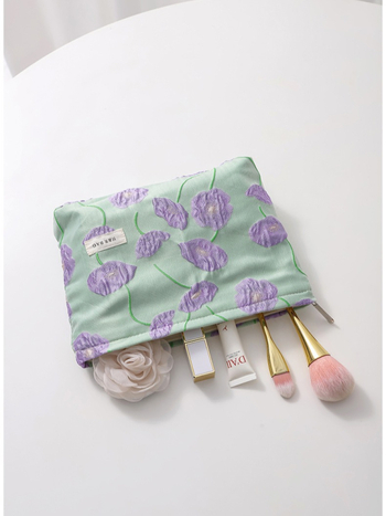 Hongrui Καμβάς τσαντάκι μακιγιάζ για γυναίκες - Μεγάλη χωρητικότητα με φερμουάρ, γεωμετρικό μοτίβο