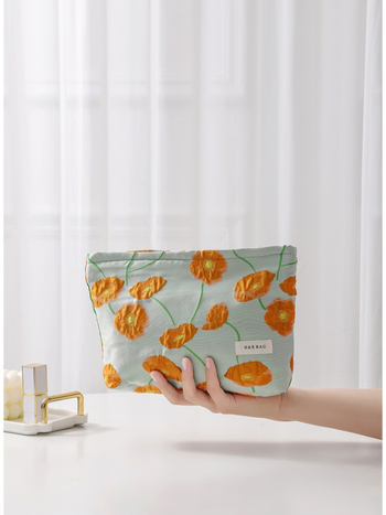 Hongrui Καμβάς τσαντάκι μακιγιάζ για γυναίκες - Μεγάλη χωρητικότητα με φερμουάρ, γεωμετρικό μοτίβο