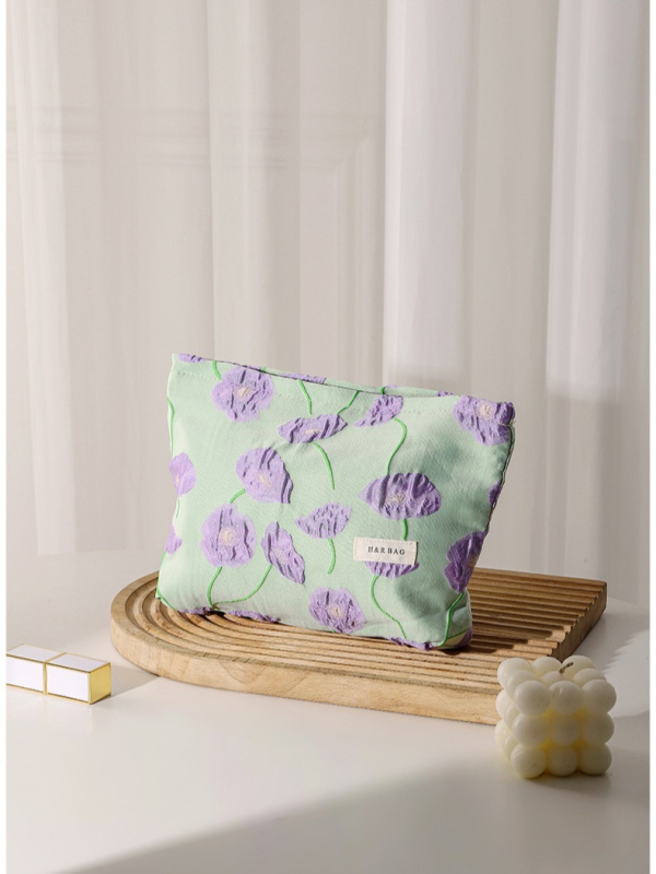 Hongrui Καμβάς τσαντάκι μακιγιάζ για γυναίκες - Μεγάλη χωρητικότητα με φερμουάρ, γεωμετρικό μοτίβο