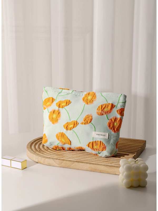 Hongrui Καμβάς τσαντάκι μακιγιάζ για γυναίκες - Μεγάλη χωρητικότητα με φερμουάρ, γεωμετρικό μοτίβο