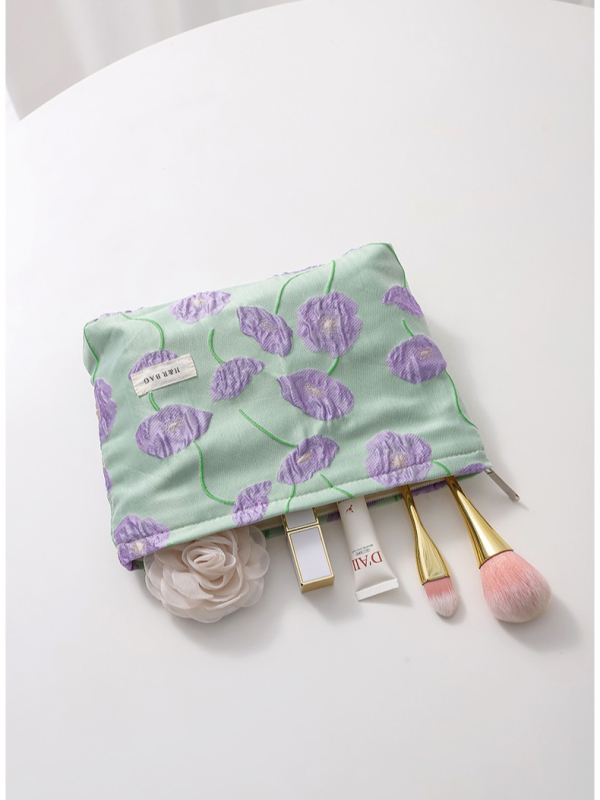 Hongrui Καμβάς τσαντάκι μακιγιάζ για γυναίκες - Μεγάλη χωρητικότητα με φερμουάρ, γεωμετρικό μοτίβο