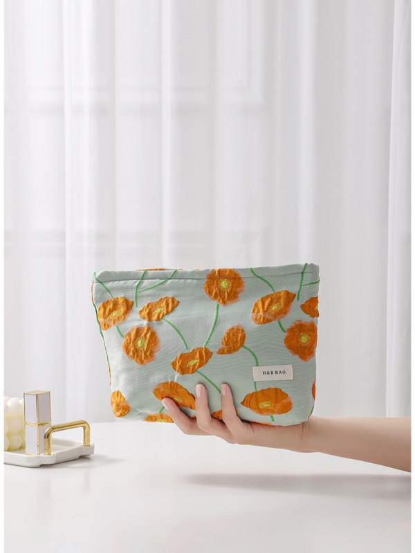 Hongrui Καμβάς τσαντάκι μακιγιάζ για γυναίκες - Μεγάλη χωρητικότητα με φερμουάρ, γεωμετρικό μοτίβο