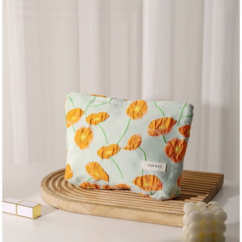 Hongrui Καμβάς τσαντάκι μακιγιάζ για γυναίκες - Μεγάλη χωρητικότητα με φερμουάρ, γεωμετρικό μοτίβο