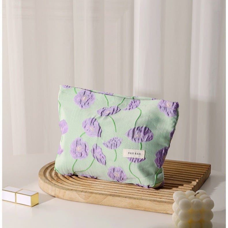 Hongrui Καμβάς τσαντάκι μακιγιάζ για γυναίκες - Μεγάλη χωρητικότητα με φερμουάρ, γεωμετρικό μοτίβο