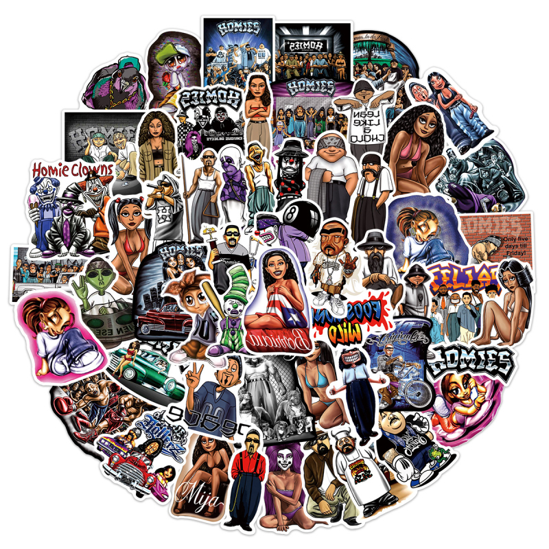 Autocolante graffiti Homies pentru mașină și bagaje – impermeabile, autocolante PVC, 100 bucăți, imprimat, fără logo
