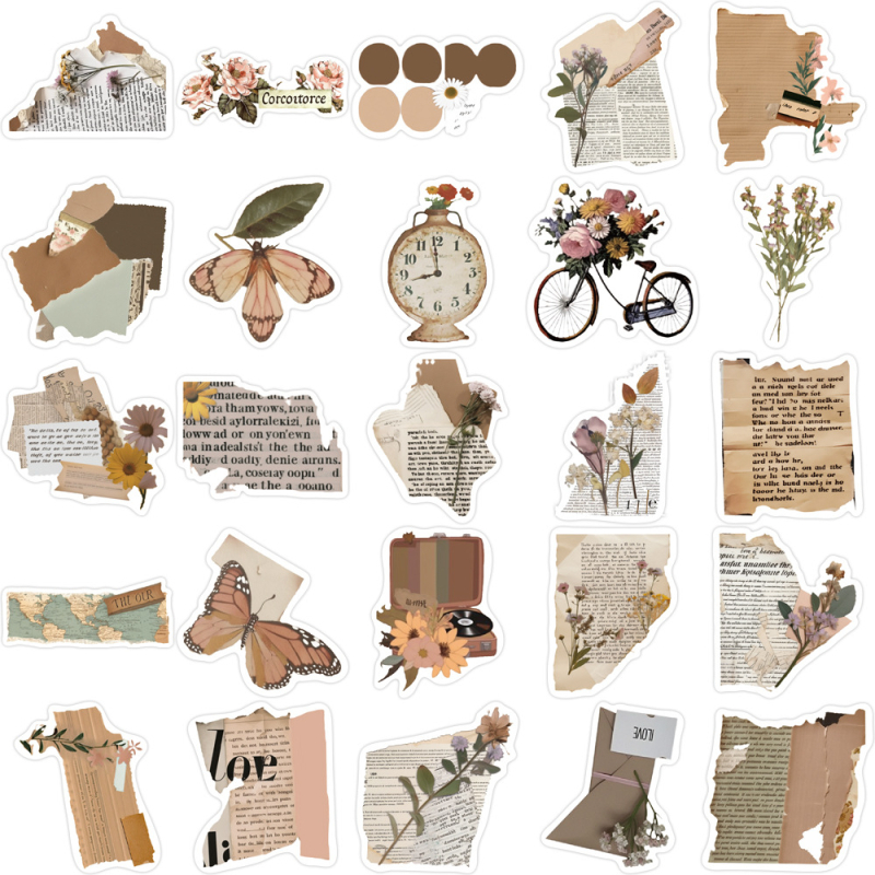 Set autocolante pentru DIY: 50 bucăți, impermeabile, autoadezive, stil Nordic, motive graffiti cu fragmente retro pentru decorarea chitarelor și bagajelor