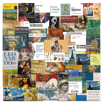 Autocolante cu motive din galeria de artă și bilete la picturi în ulei — retro, imprimare, Lanxihaibao, 50 buc