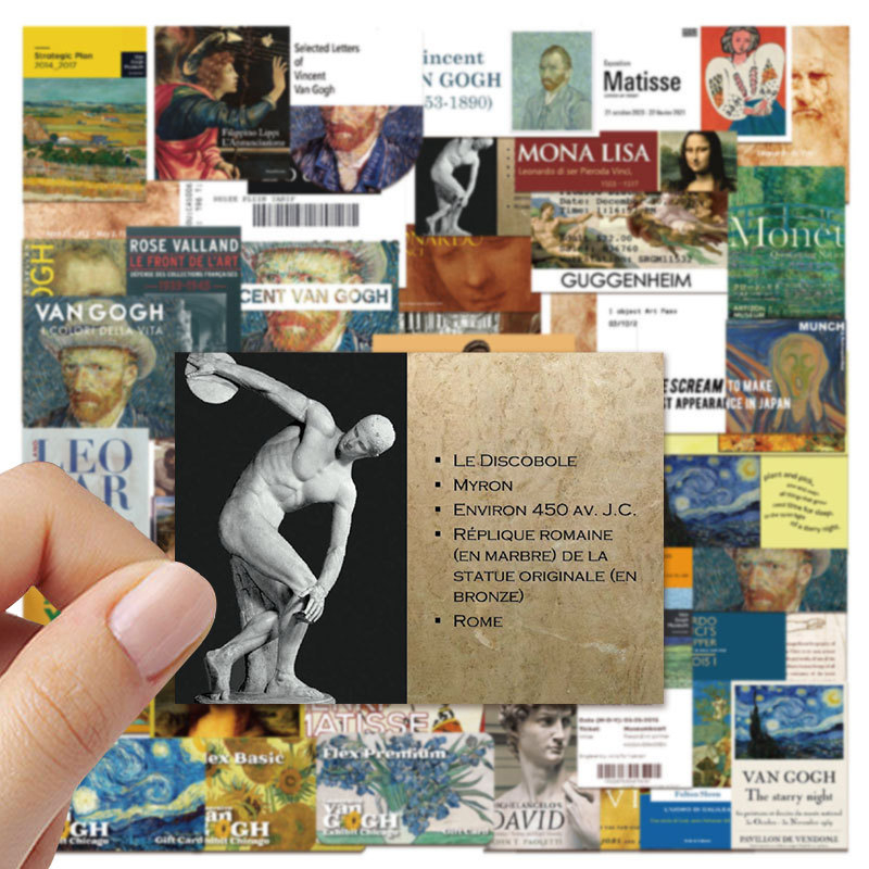 Autocolante cu motive din galeria de artă și bilete la picturi în ulei — retro, imprimare, Lanxihaibao, 50 buc