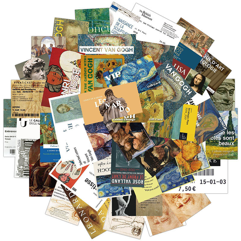 Autocolante cu motive din galeria de artă și bilete la picturi în ulei — retro, imprimare, Lanxihaibao, 50 buc