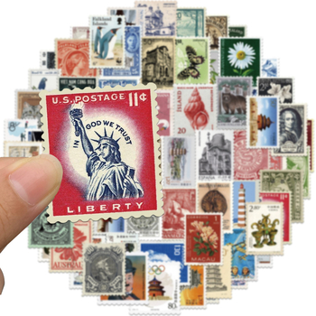 Stickere – set de 64 bucăți, ștampile poștale graffiti, stil retro – decor DIY pentru chitară, bagaj, husă de telefon și căști – tipărite