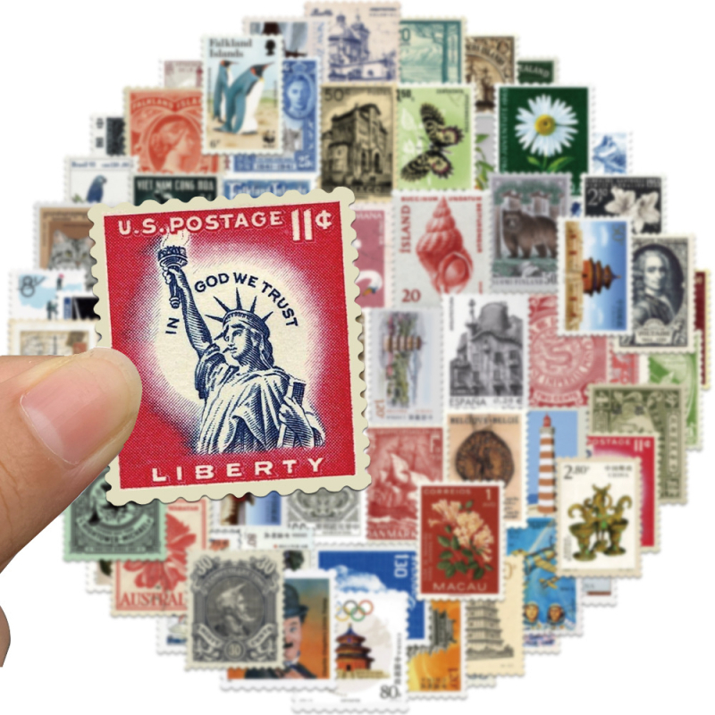 Stickere – set de 64 bucăți, ștampile poștale graffiti, stil retro – decor DIY pentru chitară, bagaj, husă de telefon și căști – tipărite