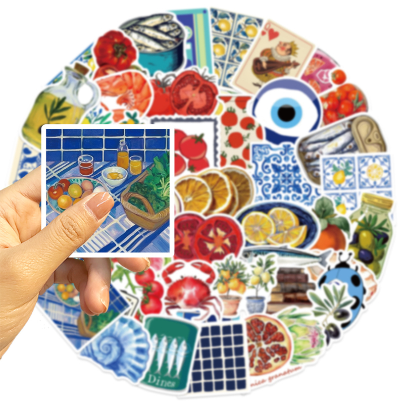 Shi Le Autocolante: 50 de autocolante impermeabile cu design de roșii mediteraneene, graffiti alimentar; imprimare, pentru chitară, caiet și bagaje
