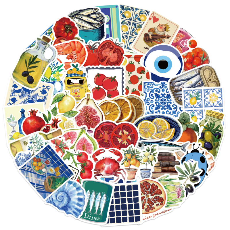 Shi Le Autocolante: 50 de autocolante impermeabile cu design de roșii mediteraneene, graffiti alimentar; imprimare, pentru chitară, caiet și bagaje