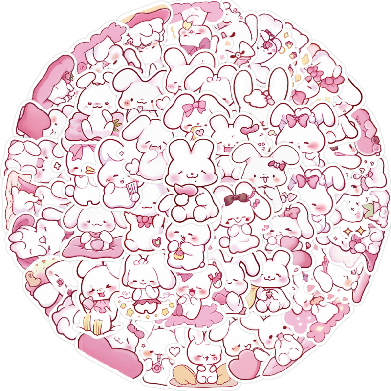 Set de autocolante (50 de foi): brand Pick-up, graffiti cu iepuri desenați, autoadezive, stil drăguț, imprimare