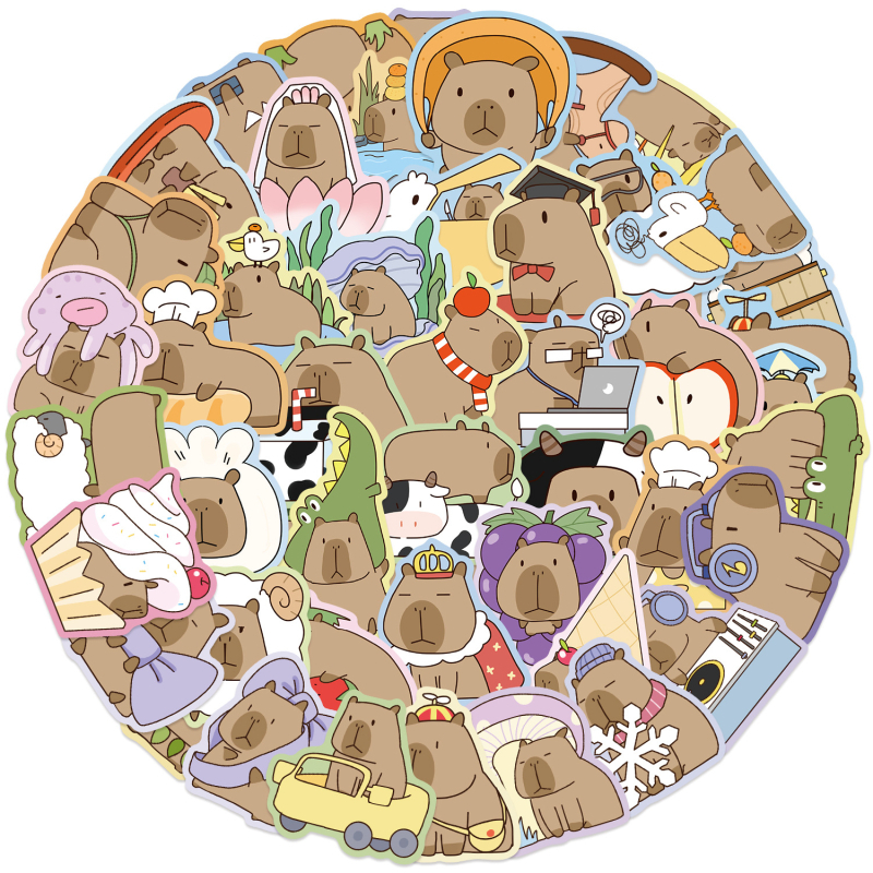 50 de autocolante grafice cu capybara graffiti – impermeabile, imprimate, pentru decor DIY la chitară, caiet și bagaj