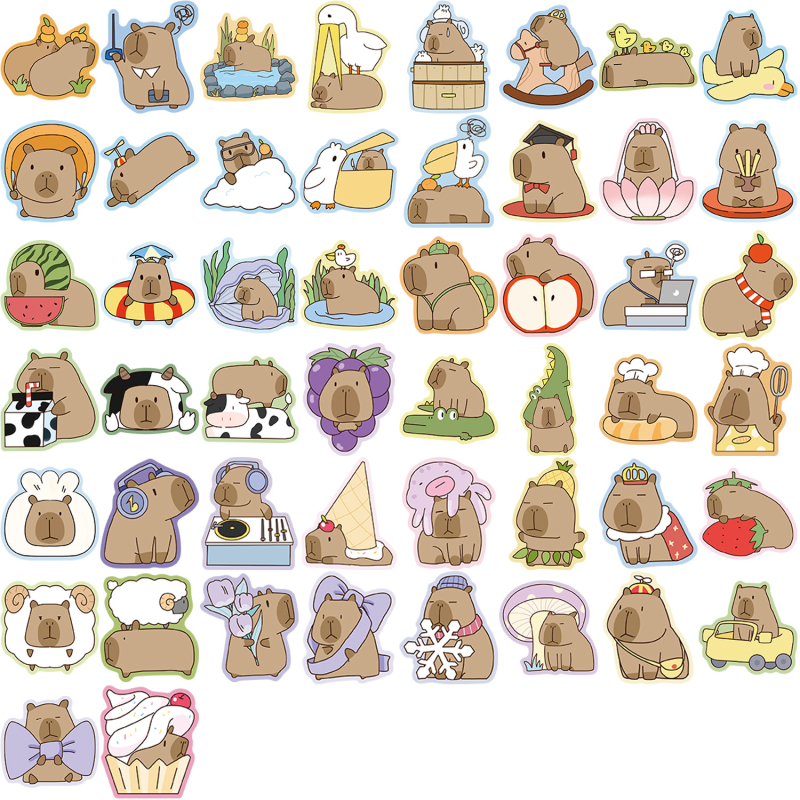 50 de autocolante grafice cu capybara graffiti – impermeabile, imprimate, pentru decor DIY la chitară, caiet și bagaj