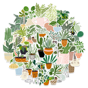 Set de 44 autocolante graffiti cu ghivece de plante, adeziv, impermeabil, tipărite — stil Nordic