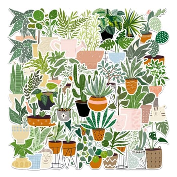 Set de 44 autocolante graffiti cu ghivece de plante, adeziv, impermeabil, tipărite — stil Nordic