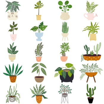 Set de 44 autocolante graffiti cu ghivece de plante, adeziv, impermeabil, tipărite — stil Nordic