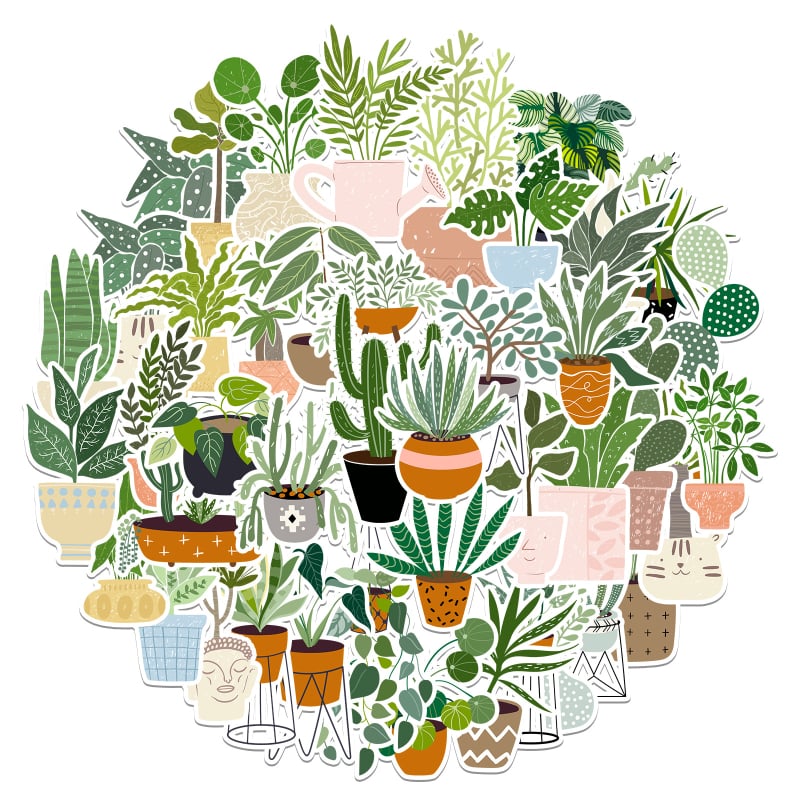 Set de 44 autocolante graffiti cu ghivece de plante, adeziv, impermeabil, tipărite — stil Nordic