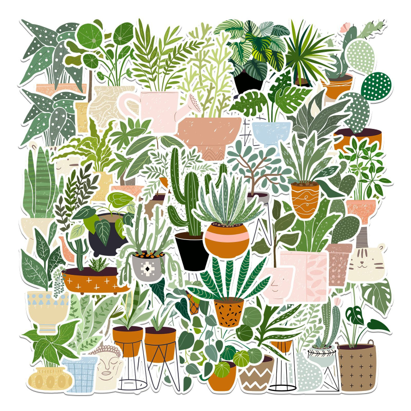 Set de 44 autocolante graffiti cu ghivece de plante, adeziv, impermeabil, tipărite — stil Nordic