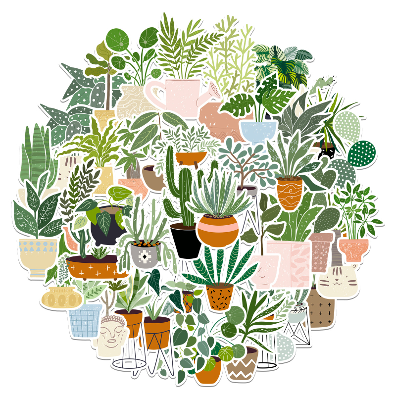 Set de 44 autocolante graffiti cu ghivece de plante, adeziv, impermeabil, tipărite — stil Nordic