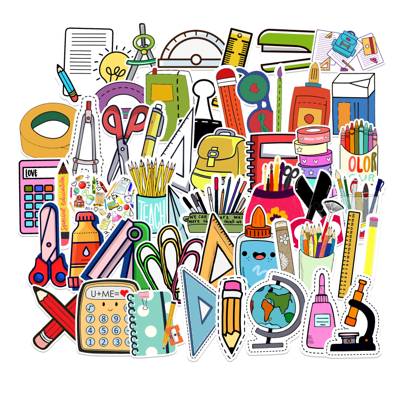 Set naljepnica s crtanim likovima, 50 listova, DIY dekorativne naljepnice za ured, PVC ljepilo, prilagodba, offset tisak, logo uključeno, IP dozvole: nema