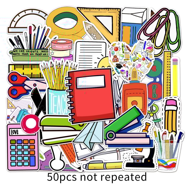 Set naljepnica s crtanim likovima, 50 listova, DIY dekorativne naljepnice za ured, PVC ljepilo, prilagodba, offset tisak, logo uključeno, IP dozvole: nema